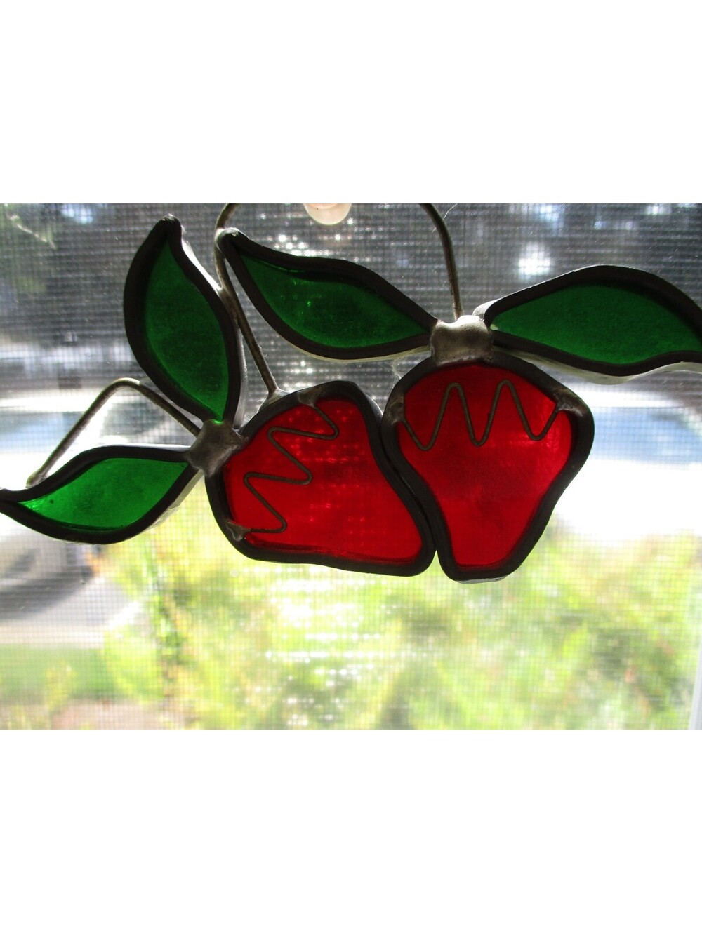 Vintage Handmade Stained Glass Strawberry Suncatcher Decoration Fruit Decor Gift